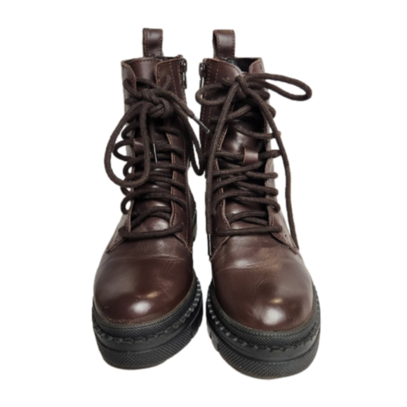 Size 6.5 Platform boot Leather Chunky combat boot Brown color STEVE MADDEN - Picture 7 of 15